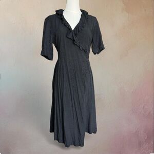 Uniqlo Wrap Dress Size Medium Black with White Polka Dots Retro Rockabilly